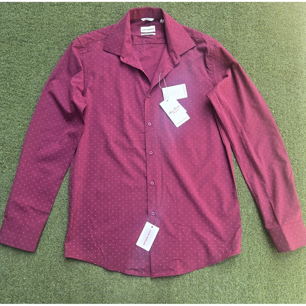 Lucky Brand Shirt Men's Medium Burgundy 4 Ways Stretch Long Sleeve Botton Up - Picture 3 of 13